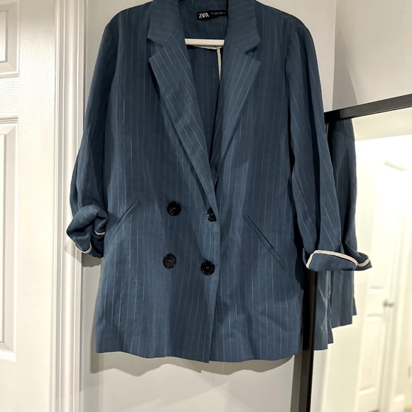 ✨Zara “ Pinstripe Blue Blazer “ - Picture 4 of 8